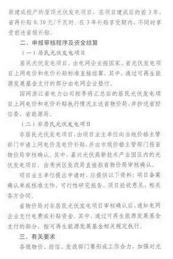 浙江省光伏補貼政策：省補再加0.1元/度！