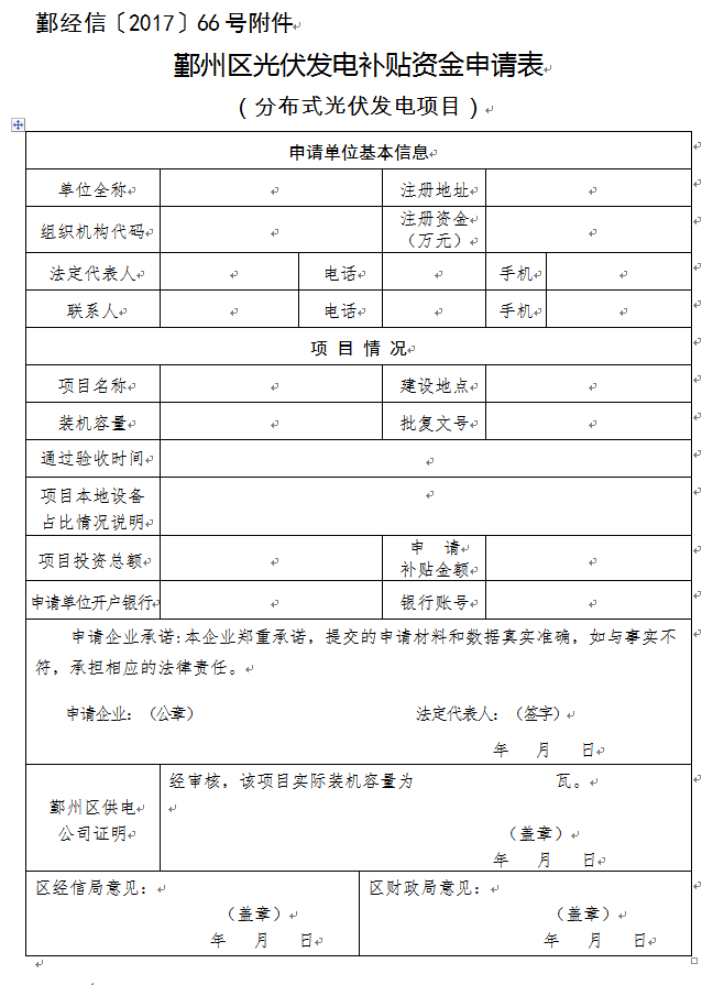 關(guān)于組織申報2017年度鄞州區光伏發(fā)電補貼資金的通知