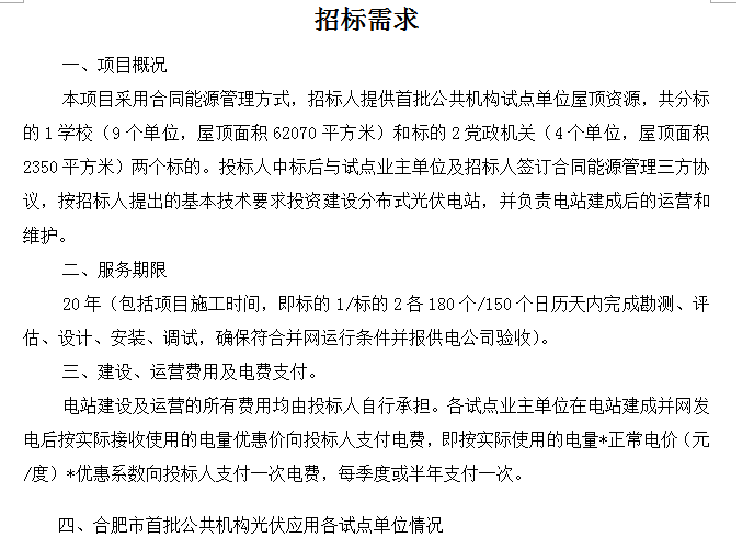 合肥市首批公共機構光伏應用試點(diǎn)項目招標公告
