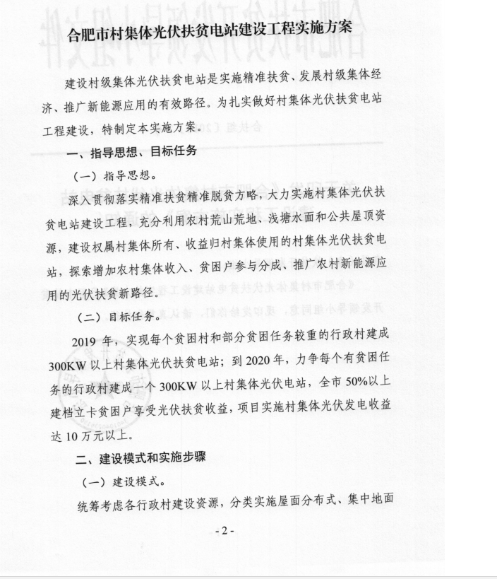 安徽合肥印發(fā)村集體光伏扶貧電站建設工程實(shí)施方案