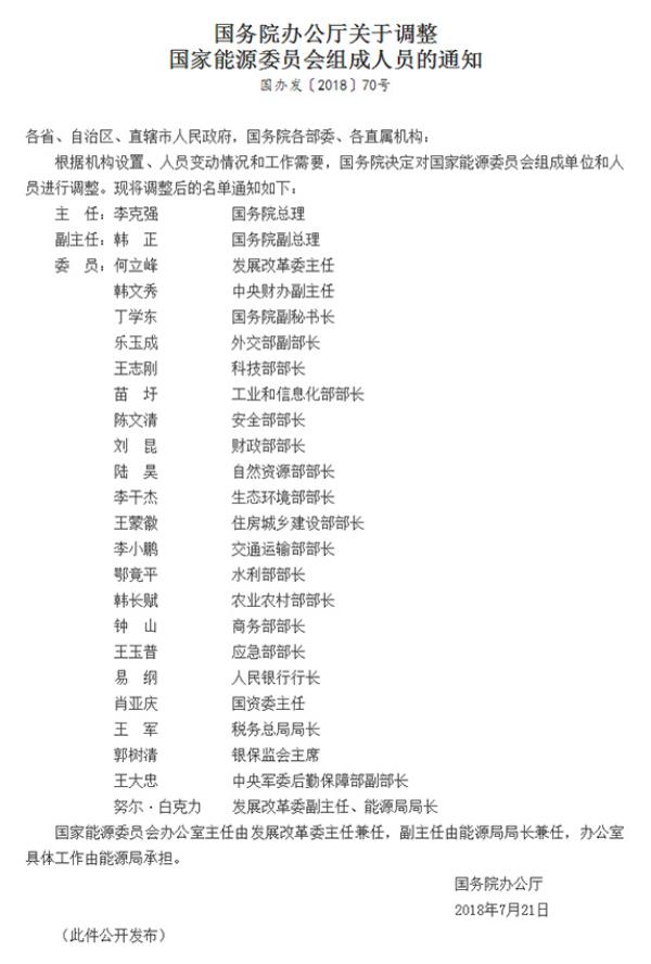 國家能源委員會(huì )組成人員調整:李克強任主任 韓正任副主任