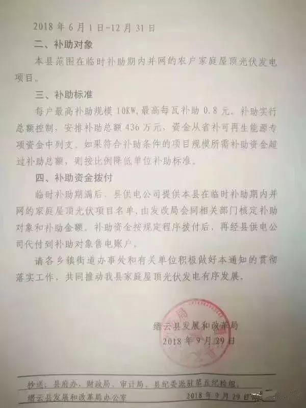 浙江縉云出臺后“531”家庭光伏臨時(shí)補助政策:最高每瓦0.8元