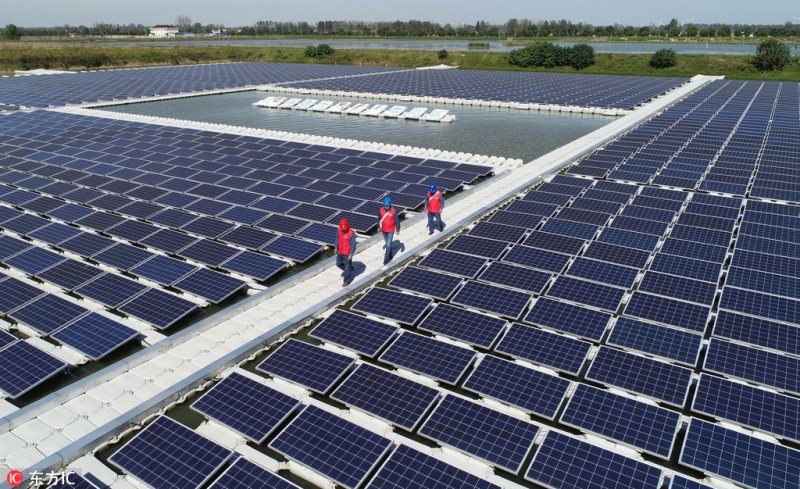 安徽天長(cháng)：首個(gè)水上漂浮式光伏電站建成發(fā)電